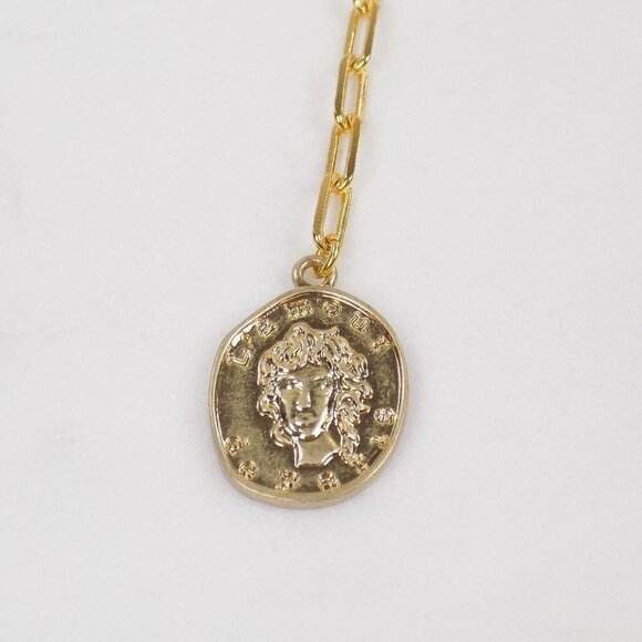 new with box lariat paperclip link chain lariat with disc coin charm pendant - Picture 7 of 8